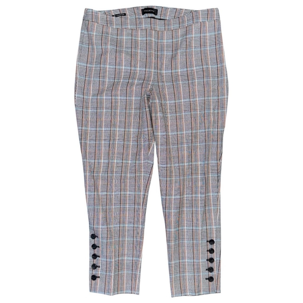 Talbots Chatham Ankle Pants 16 Petite Plaid Button Hem Slim Leg Side Zip Stretch